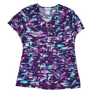 Purple Women's Abstract Pattern V-Neck Scrub Top Size X-Small NEW